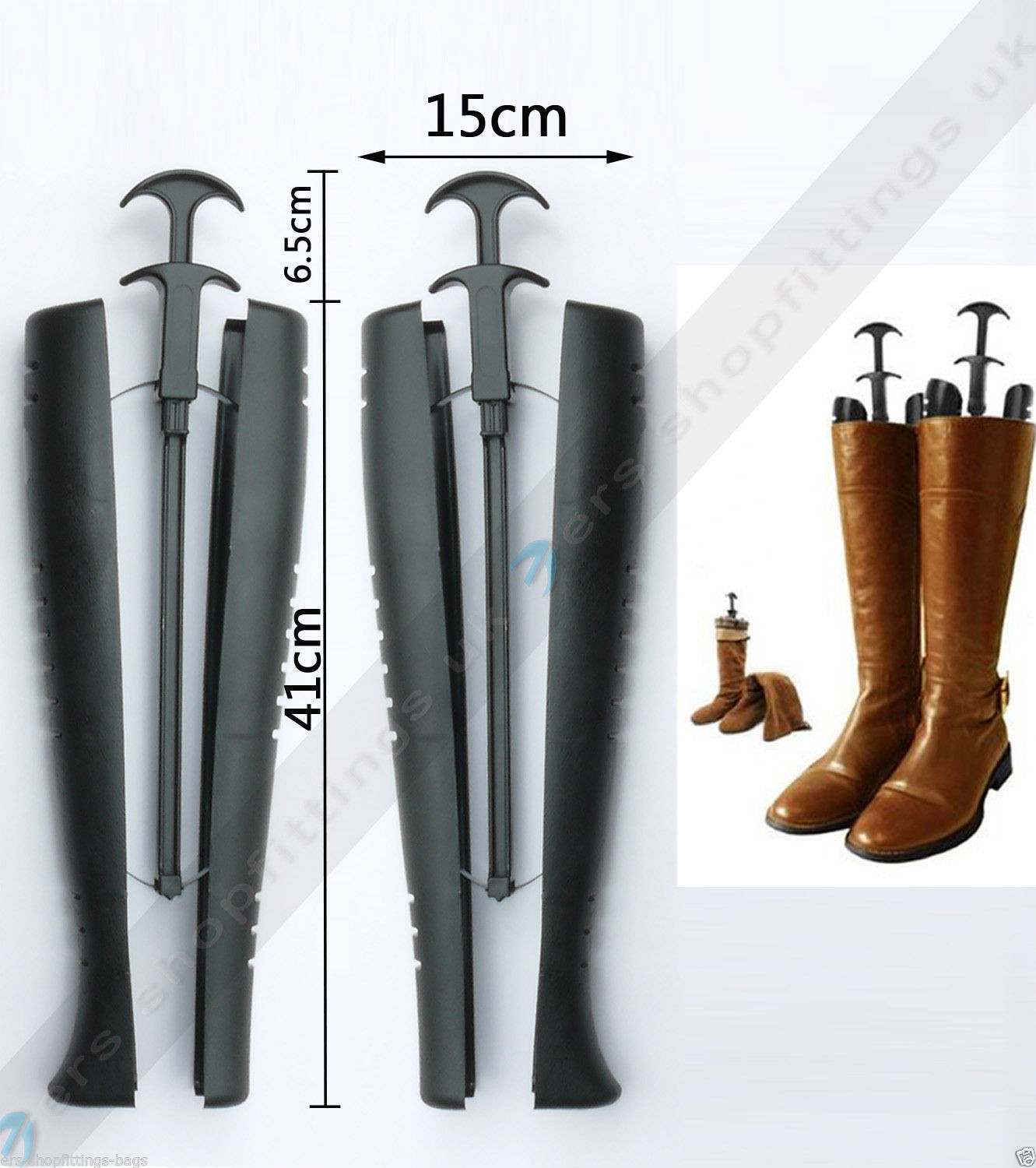 1 Pair Automatic Black Boot Shapers Stand Holder Shoe Tree Stretcher LONG