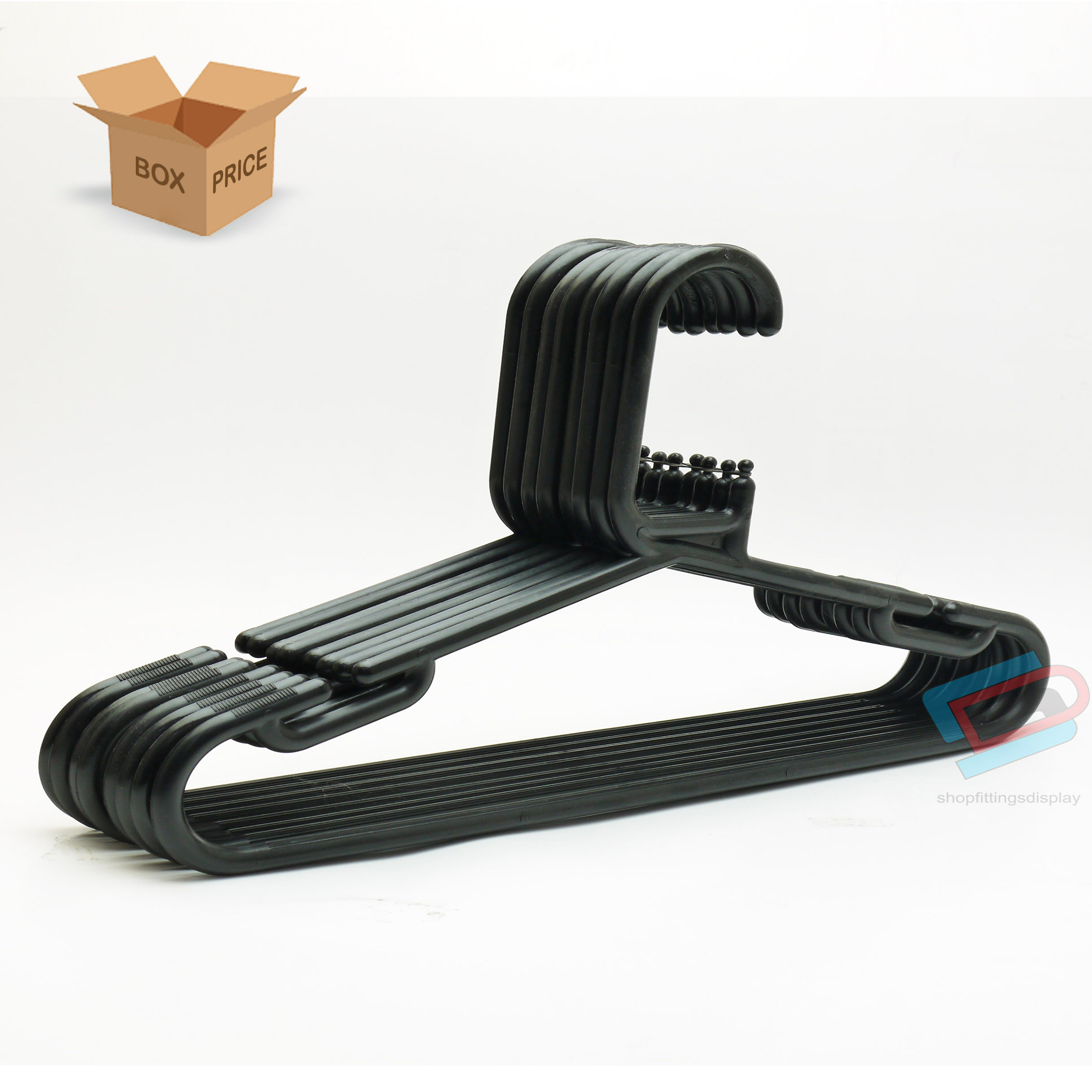 Black Heavy Duty Plastic Clothes Hangers with Trouser Bar and Shoulder ...