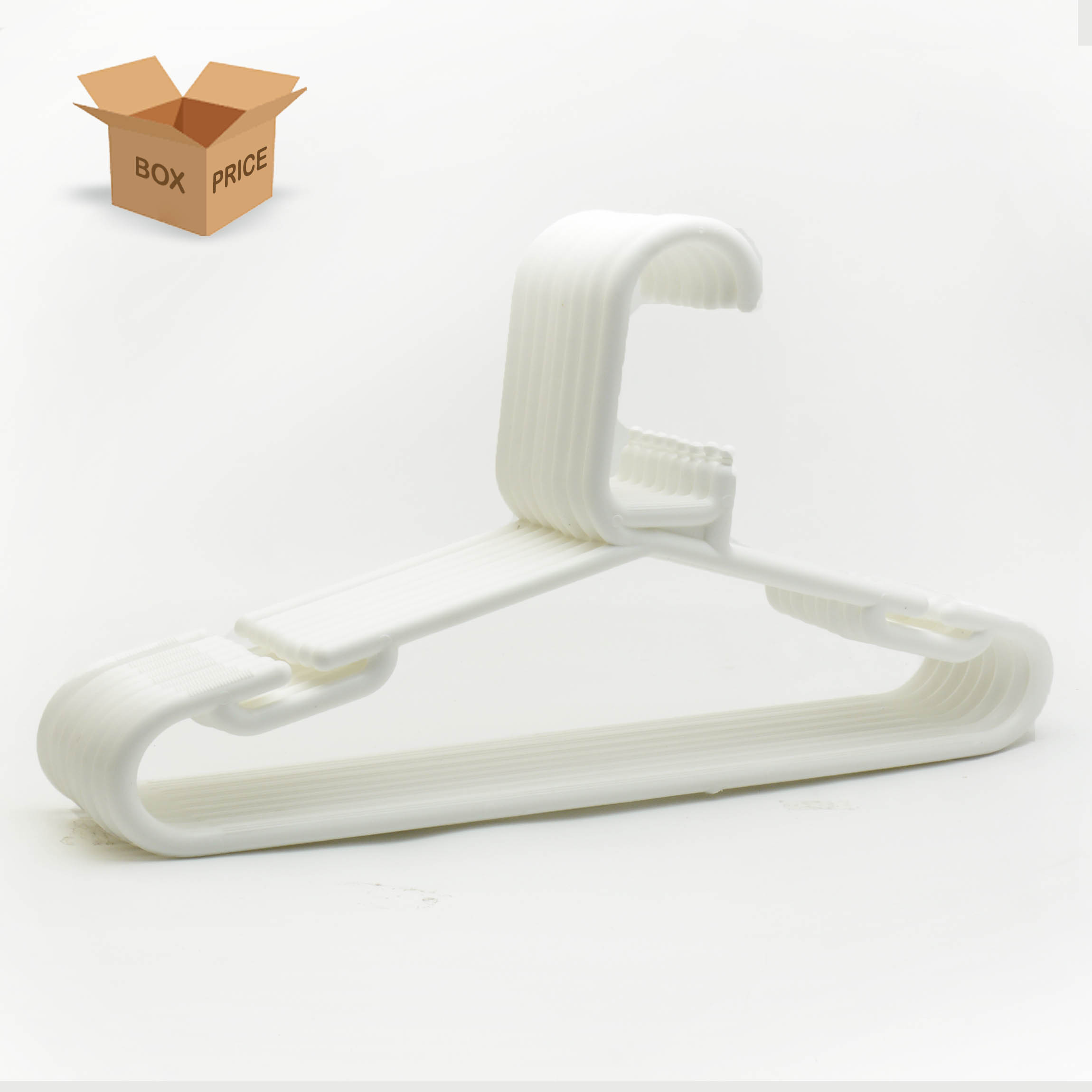 White Heavy-Duty Plastic Hangers with Trouser Bar and Shoulder