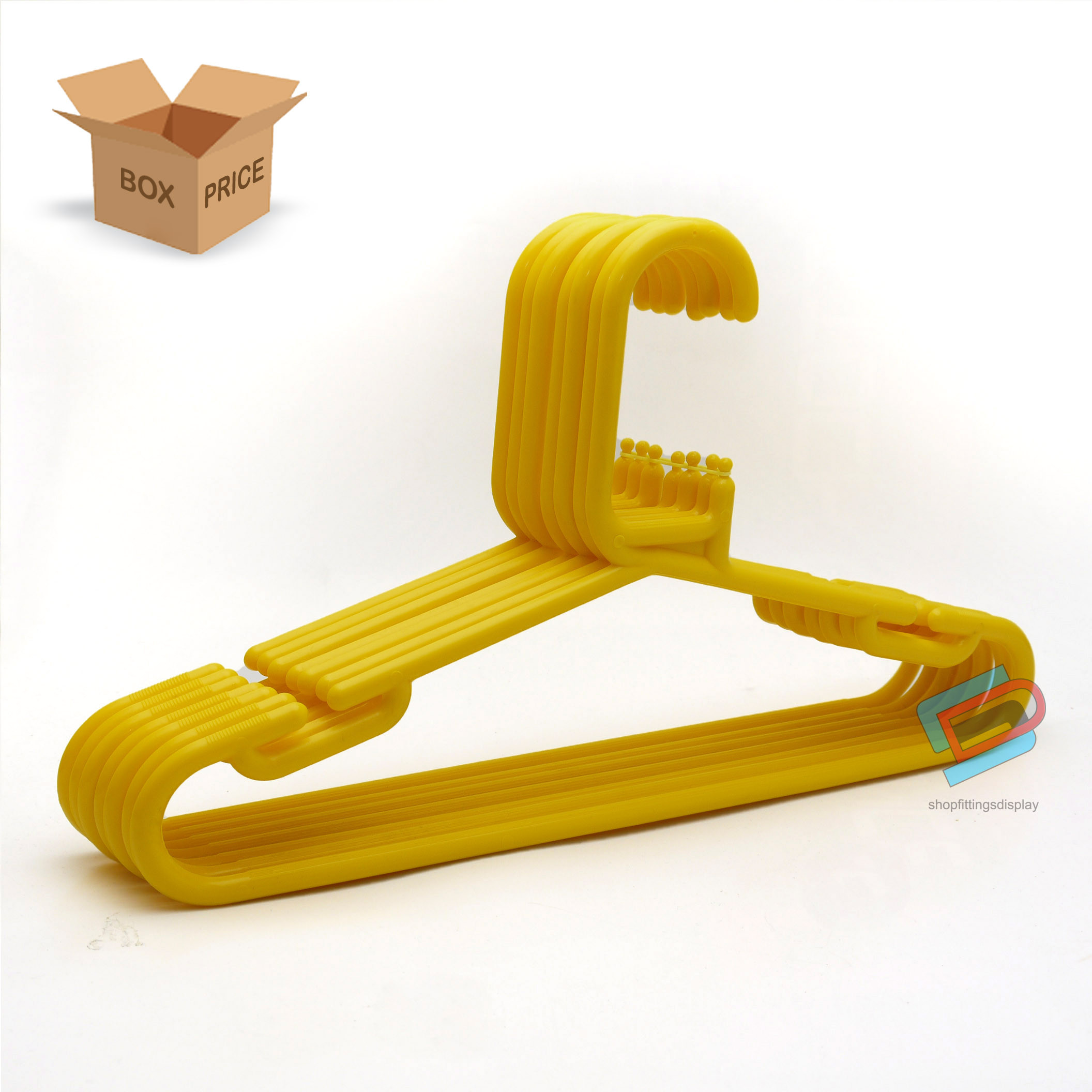Yellow Heavy Duty Plastic Clothes Kids Hangers with Trouser Bar and