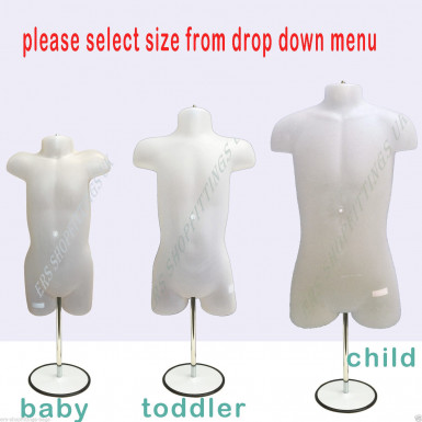 Child Hanging & Free Standing Body Shop Display Form Mannequin with ROUND STAND Semi Clear