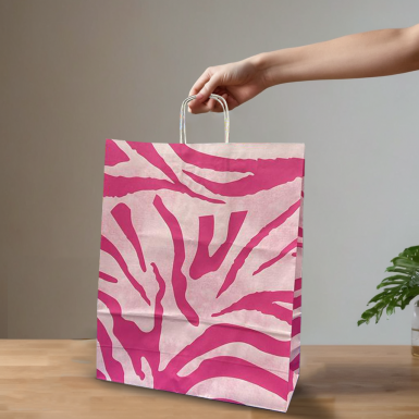 New Zebra Pink Paper Bag Twisted Handle