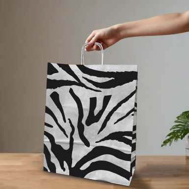 New Zebra Medium Black Paper Bag Twisted Handle Special OFFER Limited Time